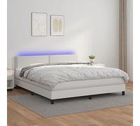 Teenpull Lit à sommier tapissier avec matelas, éclairage LED blanc, 180 x 200 cm, en cuir synthétique, tête de lit réglable en hauteur, ensemble de meubles de chambre à coucher modernes