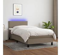 Teenpull Lit à sommier tapissier avec matelas, éclairage LED et tête de lit, cadre en tissu rembourré pour un sommeil réparateur, cadre de lit moderne, 90 x 200 cm, taupe, ensemble complet de meubles