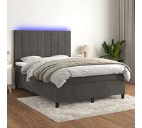 Teenpull Lit à sommier tapissier, avec matelas, éclairage LED et tête de lit réglable en hauteur, 140 x 190 cm, en velours, gris foncé, cadre de lit rembourré, pour chambre à coucher
