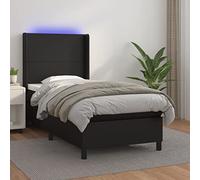 Teenpull Lit à sommier tapissier avec matelas, éclairage LED et tête de lit réglable en hauteur, 90 x 200 cm, en cuir synthétique résistant, noir, ensemble de meubles de chambre à coucher
