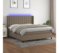 Teenpull Lit à sommier tapissier avec matelas, éclairage LED et tête de lit réglable en hauteur, housse en tissu taupe, 180 x 200 cm, ensemble complet pour un sommeil réparateur et une ambiance