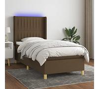 Teenpull Lit à sommier tapissier avec matelas, éclairage LED et tête de lit réglable en hauteur, marron foncé, 80 x 200 cm, housse en tissu, confort pour chambre à coucher