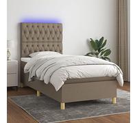 Teenpull Lit à sommier tapissier, avec matelas, éclairage LED et tête de lit réglable en hauteur, taupe, 90 x 200 cm, en tissu avec cadre de lit robuste, pour un sommeil réparateur, ensemble de