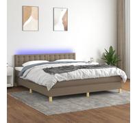 Teenpull Lit à sommier tapissier avec matelas, éclairage LED et tête de lit réglable, en tissu taupe, 160 x 200 cm, cadre de lit résistant pour un sommeil confortable dans la chambre à coucher.