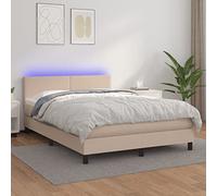 Teenpull Lit à sommier tapissier avec matelas, éclairage LED et tête de lit rembourrée, marron cappuccino, surface de couchage de 140 x 190 cm, cadre de lit en cuir synthétique durable, ensemble de