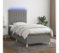 Teenpull Lit à sommier tapissier avec matelas, éclairage LED, gris foncé, 90 x 190 cm, housse en tissu, tête de lit réglable en hauteur, ensemble de meubles de chambre à coucher modernes