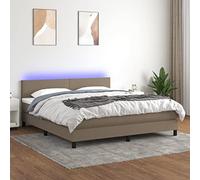 Teenpull Lit à sommier tapissier avec matelas, éclairage LED, housse en tissu taupe, 160 x 200 cm, tête de lit réglable en hauteur, ensemble de meubles de chambre à coucher modernes