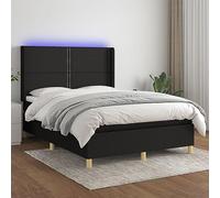 Teenpull Lit à sommier tapissier avec matelas, éclairage LED intégré et tête de lit réglable en hauteur, noir, 140 x 190 cm, housse en tissu résistant, cadre de lit moderne, ensemble de meubles pour