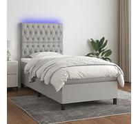 Teenpull Lit à sommier tapissier avec matelas, éclairage LED, tête de lit, gris clair, 90 x 190 cm, housse en tissu, ensemble de meubles de chambre à coucher moderne, grand confort