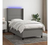 Teenpull Lit à sommier tapissier avec matelas, éclairage LED, tête de lit réglable en hauteur, housse en tissu gris foncé, 90 x 200 cm, ensemble de meubles de chambre à coucher modernes