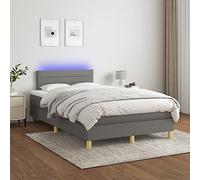 Teenpull Lit à sommier tapissier avec matelas, éclairage LED, tête de lit réglable en hauteur, housse en tissu gris foncé, 120 x 200 cm, ensemble de meubles de chambre à coucher, matelas à ressorts