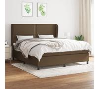 Teenpull Lit à sommier tapissier avec matelas, en tissu marron foncé, 180 x 200 cm, tête de lit réglable en hauteur, matelas à ressorts ensachés, cadre en bois massif stable pour chambre à coucher