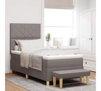 Teenpull Lit à sommier tapissier avec matelas et banc, taupe, 90 x 190 cm, tissu, lit rembourré moderne pour chambre à coucher, cadre de lit stable