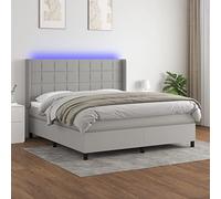 Teenpull Lit à sommier tapissier, avec matelas et éclairage LED, 180 x 200 cm, tissu gris clair, tête de lit réglable, ressorts ensachés, ensemble moderne pour chambre à coucher