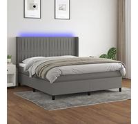 Teenpull Lit à sommier tapissier, avec matelas et éclairage LED, en tissu gris foncé, 180 x 200 cm, tête de lit rembourrée, ensemble de meubles de chambre à coucher moderne, pour un sommeil réparateur