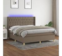 Teenpull Lit à sommier tapissier, avec matelas et éclairage LED, housse en tissu 100 % polyester taupe, 160 x 200 cm, ensemble de meubles de chambre à coucher, avec tête réglable en hauteur pour un