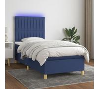 Teenpull Lit à sommier tapissier, avec matelas et éclairage LED, housse en tissu résistant, tête de lit rembourrée, bleu, 80 x 200 cm, cadre de lit moderne pour un sommeil réparateur, ensemble de
