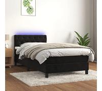 Teenpull Lit à sommier tapissier, avec matelas et éclairage LED, housse en velours noir, 80 x 200 cm, tête de lit rembourrée, cadre de lit stable pour un sommeil réparateur, ensemble élégant de