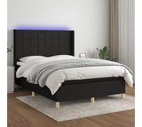 Teenpull Lit à sommier tapissier, avec matelas et éclairage LED, noir, 140 x 190 cm, housse en tissu résistant, tête de lit intégrée, ensemble de chambre moderne pour un confort reposant et une