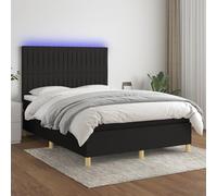 Teenpull Lit à sommier tapissier avec matelas et éclairage LED, noir, 140 x 190 cm, housse en tissu, tête de lit réglable en hauteur, matelas à ressorts ensachés pour un sommeil réparateur.