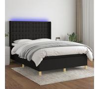 Teenpull Lit à sommier tapissier avec matelas et éclairage LED, noir, 140 x 190 cm, housse en tissu, tête de lit réglable, pour un sommeil réparateur dans la chambre à coucher