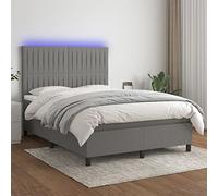 Teenpull Lit à sommier tapissier, avec matelas et éclairage LED, tissu gris foncé, 140 x 190 cm, lit capitonné avec tête de lit réglable, cadre stable, kit complet pour chambre à coucher moderne