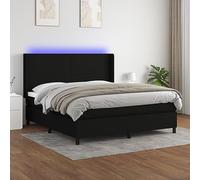 Teenpull Lit à sommier tapissier avec matelas et LED, 180 x 200 cm, noir, housse en tissu, tête de lit réglable, ressorts ensachés, ensemble de meubles de chambre à coucher moderne