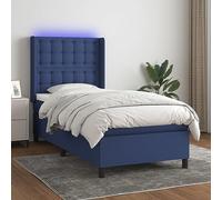 Teenpull Lit à sommier tapissier, avec matelas et LED bleues, 90 x 200 cm, housse en tissu, tête de lit réglable, ressorts ensachés, pour un sommeil réparateur, ensemble moderne de chambre à coucher