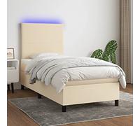 Teenpull Lit à sommier tapissier avec matelas et LED, en tissu crème, 100 x 200 cm, cadre stable avec tête de lit réglable en hauteur, ensemble complet de meubles de chambre à coucher pour un sommeil