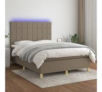 Teenpull Lit à sommier tapissier, avec matelas et LED, en tissu taupe, 140 x 190 cm, lit double rembourré, avec tête de lit, cadre de lit pour un sommeil réparateur, ensemble de lit moderne