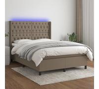 Teenpull Lit à sommier tapissier, avec matelas et LED, en tissu taupe, 140 x 200 cm, tête de lit réglable en hauteur, meuble de chambre moderne, port USB