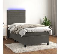 Teenpull Lit à sommier tapissier, avec matelas et LED, en velours gris foncé, 90 x 200 cm, tête de lit réglable en hauteur, matelas à ressorts ensachés, avec surmatelas, ensemble de meubles modernes