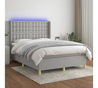 Teenpull Lit à sommier tapissier avec matelas et LED, gris clair, 140 x 190 cm, housse en tissu, cadre de lit rembourré avec tête de lit réglable en hauteur, matelas à ressorts ensachés intégrés