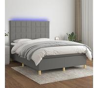Teenpull Lit à sommier tapissier avec matelas et LED, gris foncé, 140 x 190 cm, housse en tissu, tête de lit réglable en hauteur, rembourré, base stable, meuble de chambre moderne