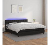 Teenpull Lit à sommier tapissier, avec matelas et LED, noir, 180 x 200 cm, en cuir synthétique, tête de lit réglable en hauteur, port USB, robuste, ensemble de meubles de chambre à coucher