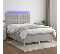 Teenpull Lit à sommier tapissier avec matelas et LED, rembourré, gris clair, 140 x 190 cm, cadre de lit stable avec tête réglable en hauteur pour un sommeil réparateur dans la chambre à coucher