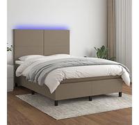 Teenpull Lit à sommier tapissier, avec matelas et LED, taupe, 140 x 190 cm, housse en tissu, lit capitonné avec tête de lit, cadre de lit pour un sommeil réparateur, meuble moderne