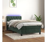 Teenpull Lit à sommier tapissier, avec matelas et LED, vert foncé, 80 x 200 cm, rembourré, en velours, avec tête de lit réglable en hauteur, matelas à ressorts pour chambre à coucher confortable