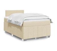 Teenpull Lit à sommier tapissier avec matelas et tête de lit, en tissu crème, 120 x 200 cm, lit rembourré, kit complet de chambre à coucher avec surmatelas, ressorts ensachés pour un soutien