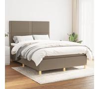Teenpull Lit à sommier tapissier, avec matelas et tête de lit, en tissu taupe, 140 x 190 cm, matelas à ressorts ensachés, pour chambre à coucher, cadre de lit stable pour un sommeil réparateur