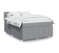 Teenpull Lit à sommier tapissier avec matelas et tête de lit, housse en tissu gris clair, 140 x 190 cm, cadre de lit rembourré confortable pour chambre à coucher, éclairage LED inclus.