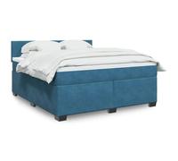 Teenpull Lit à sommier tapissier avec matelas et tête de lit rembourrée, velours bleu, 180 x 200 cm, ensemble de meubles de chambre à coucher confortable avec matelas à ressorts ensachés pour un