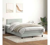 Teenpull Lit à sommier tapissier avec matelas gris clair, 120 x 220 cm, tissu velours, tête de lit réglable en hauteur, ensemble de meubles de chambre à coucher, soutien confortable, détente
