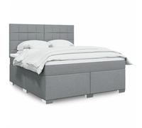 Teenpull Lit à sommier tapissier avec matelas, gris clair, 180 x 200 cm, lit capitonné avec matelas à ressorts ensachés, tête de lit réglable en hauteur et éclairage LED pour chambre à coucher