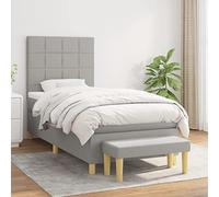 Teenpull Lit à sommier tapissier avec matelas, gris clair, 80 x 200 cm, tissu, tête de lit réglable en hauteur, matelas à ressorts ensachés, soutien moyennement ferme, ensemble de meubles modernes