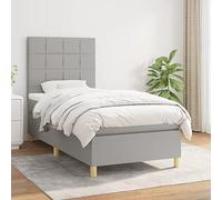 Teenpull Lit à sommier tapissier avec matelas, gris clair, 90 x 190 cm, en tissu rembourré, cadre de lit et tête de lit réglable, ensemble de meubles de chambre robuste pour un sommeil réparateur.