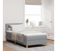 Teenpull Lit à sommier tapissier avec matelas, gris clair, 90 x 200 cm, housse en tissu, lit capitonné moderne, lit simple avec surmatelas, cadre et tête de lit