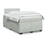 Teenpull Lit à sommier tapissier avec matelas, gris clair, en velours, 120 x 200 cm, avec matelas à ressorts ensachés, éclairage LED, surmatelas confortable pour chambre à coucher