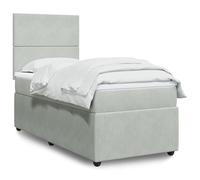 Teenpull Lit à sommier tapissier avec matelas, gris clair, rembourré, en velours, 90 x 190 cm, tête de lit réglable en hauteur, sommier à lattes, robuste, ensemble de meubles de chambre à coucher pour