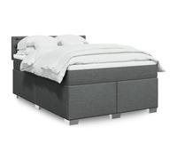 Teenpull Lit à sommier tapissier avec matelas, gris foncé, 160 x 200 cm, housse en tissu, éclairage LED, ressorts ensachés, surmatelas, cadre de lit, ensemble de meubles de chambre à coucher